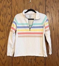 L.L.Bean Women  s Small Quarter Zip Pullover Pastel Stripe Cotton