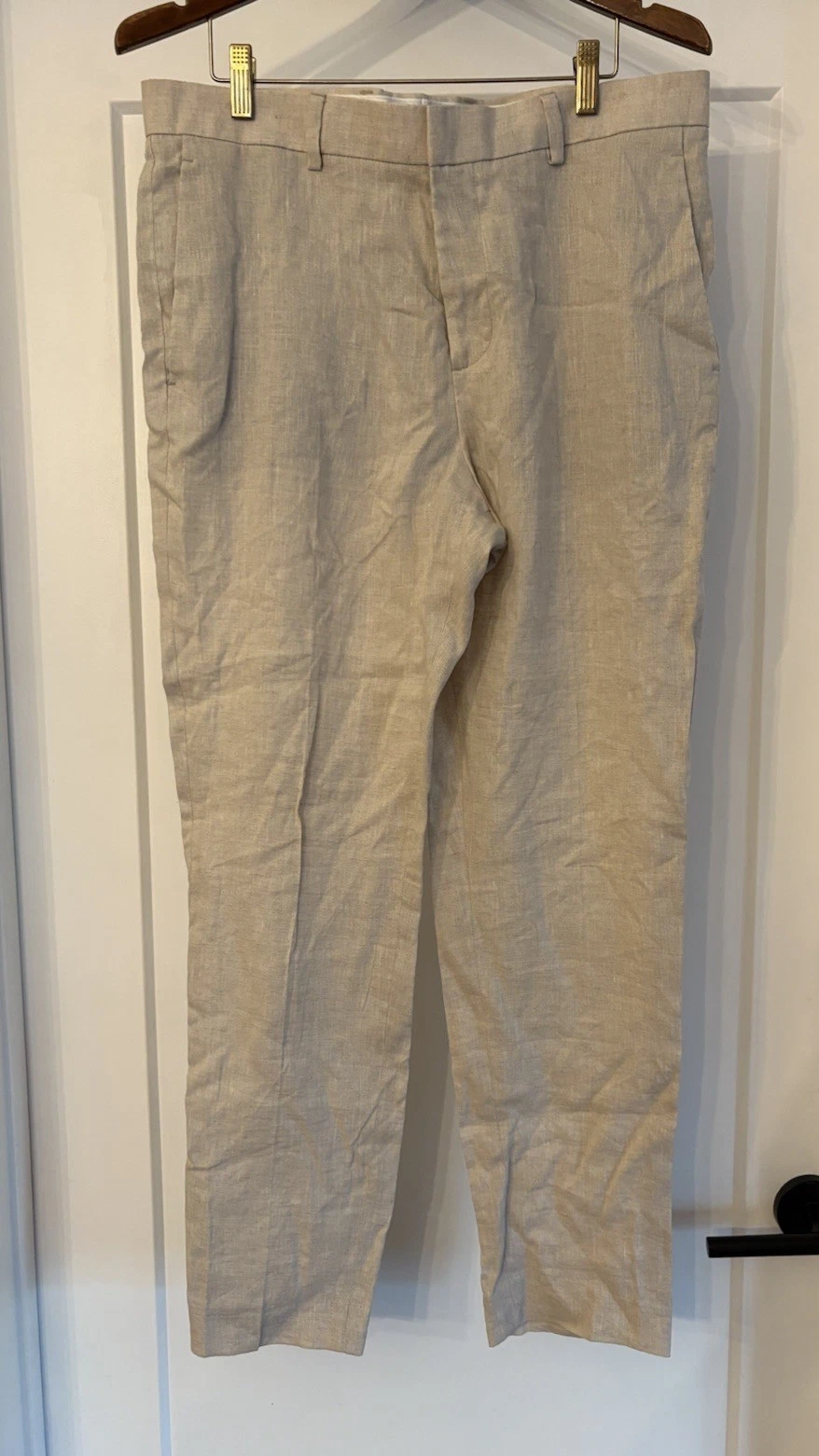 Men’s NWT H&M Slim Fit Cropped Natural Beige Linen Pants Size 34R