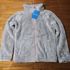 New Columbia Girls Gray Pink M Fire Side Sherpa Full Zip Fleece Jacket