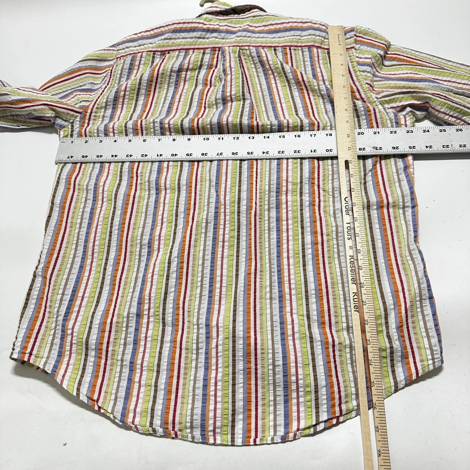 Lands End Shirt Men Size M Blue White Red Orange Green Striped Cotton Preppy Y2K - Image 4 of 4
