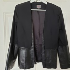 Parker Leather Combo Blazer Womens Xs Black Wool Lambskin Leather Hip Length