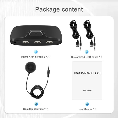 HDMI KVM Switch with Extender 2PC Share 1 Monitor 3 USB for Mouse/Keyboard - Picture 4 of 6