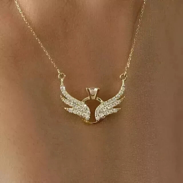 1Ct Lab-Grown Round Diamond Wings Pendant in 14K Gold Plated for Women