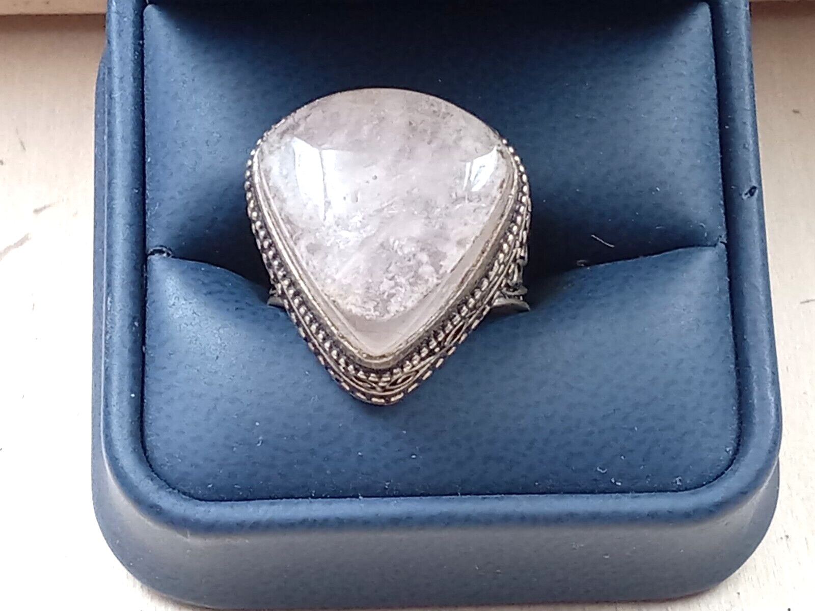 Ornate Sterling Silver Ring w. Triangular Quartz … - image 1