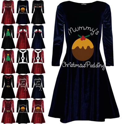 Damen Frauen GUILTY Designer inspiriert Glitzer Weihnachten Samt Swing Weihnachtskleid