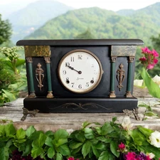 Antique Sessions Lion Head Pillar Mantle Clock