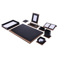 11 PCS Leather Desk Organizer Set-Office Desk Accessories-Black Leather Desk Set