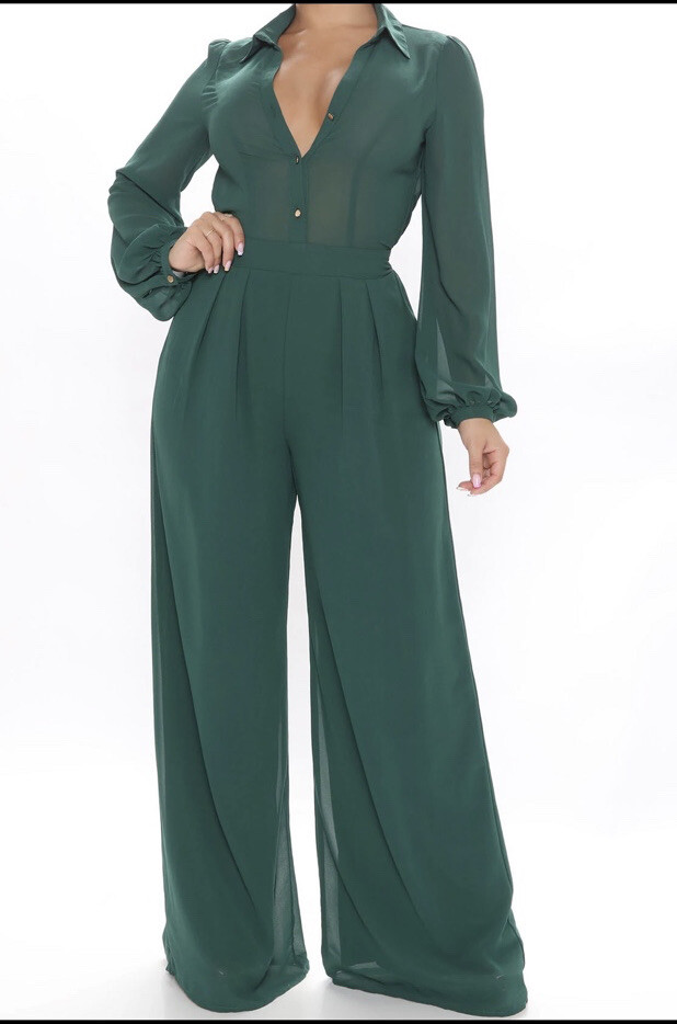 Plus Size Long Button Down Collard Sheer Forest G… - image 3