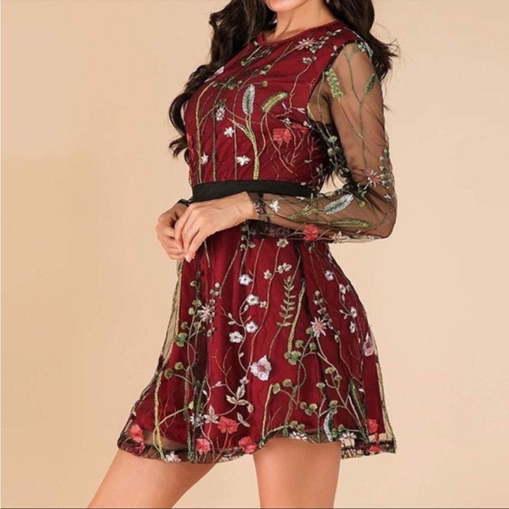 long sleeve fit and flare dresses Waist Long Sleeve Fit and Flare Mini Dress Small / Camel main image 0