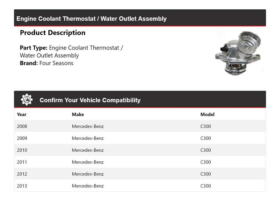 08-13 Mercedes-Benz C300 Engine Coolant Thermostat / Water Outlet Assy 4 Seasons - Image 2 of 4