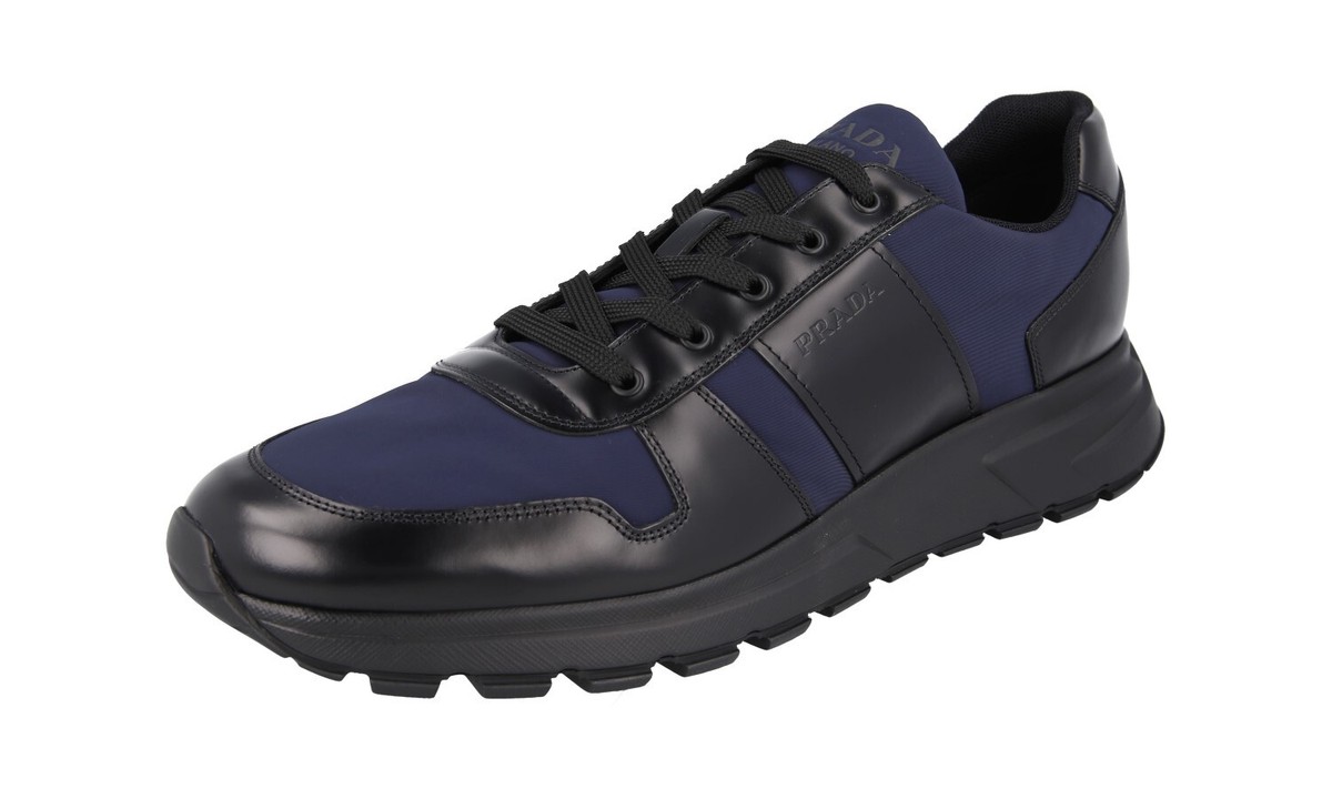 PRADA Leather Nylon PRAX Sneakers - 4E3463 Black Navy Blue NEW