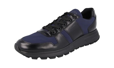 PRADA Leather Nylon PRAX Sneakers - 4E3463 Black Navy Blue NEW
