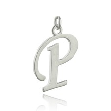 Script Letter P Charm - 925 Sterling Silver Capital Initial A-Z Name Gift NEW