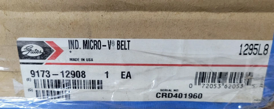 Gates 1295L8 9173-12908 Micro-V Belt 129.5" L x 1-1/2" W 8 Ribs ^ - Image 2 of 2