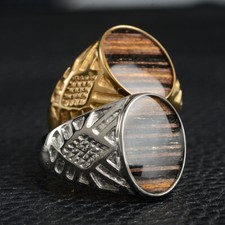 Classic Men's Wood Inlay Wedding Ring Stainless Steel Boy's Birthday Gift Ring