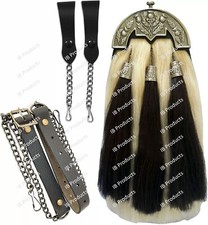 Scottish Kilt Original Long Horse Hair Dress Sporran Thistle Cantle Tassels IB