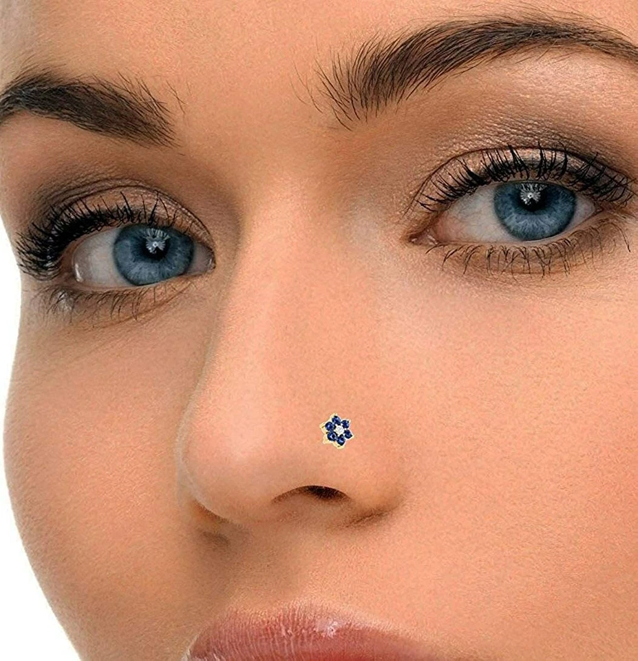Pin nariz flor zafiro azul diamante real labio labret piercing anillo perno tornillo Foto 4 de 4
