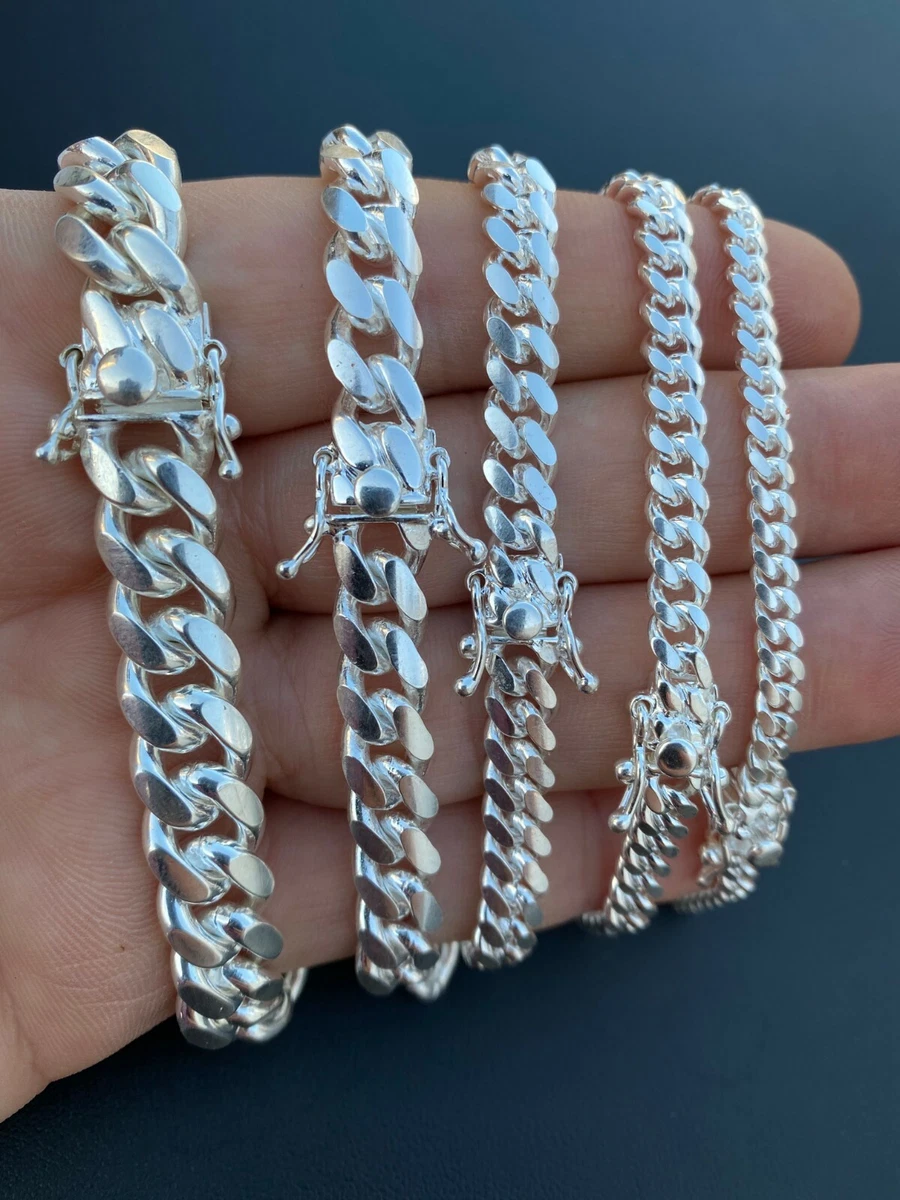 Real Miami Cuban Link Bracelet Solid 925 Sterling Silver Box Clasp ITALY  4-10mm