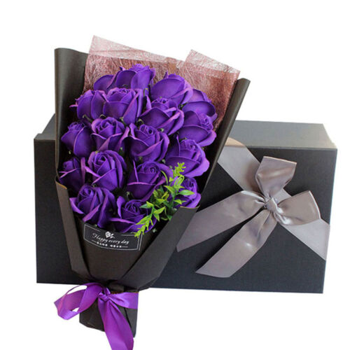 18x Eternal Purple Rose Soap Flower Bouquet Valentines Day Girlfriend Wife Gift
