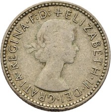 Australia 6 Pence 1955 Elizabeth II, 2.8g Original Coin #FB381