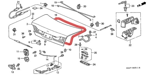 98-02 Genuine Honda Accord CG 6th gen sedan Trunk lid weatherstrip rubber seal - Picture 2 of 4