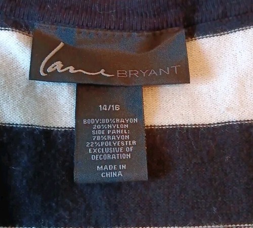 Lane Bryant Black White Striped V Neck Pullover Sweater Lace/Solid Side Panels - Picture 7 of 9