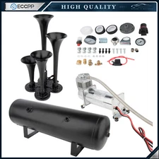 4 Trumpets Train Horn Kit For Truck Car Semi Loud System Air Compressor 200psi