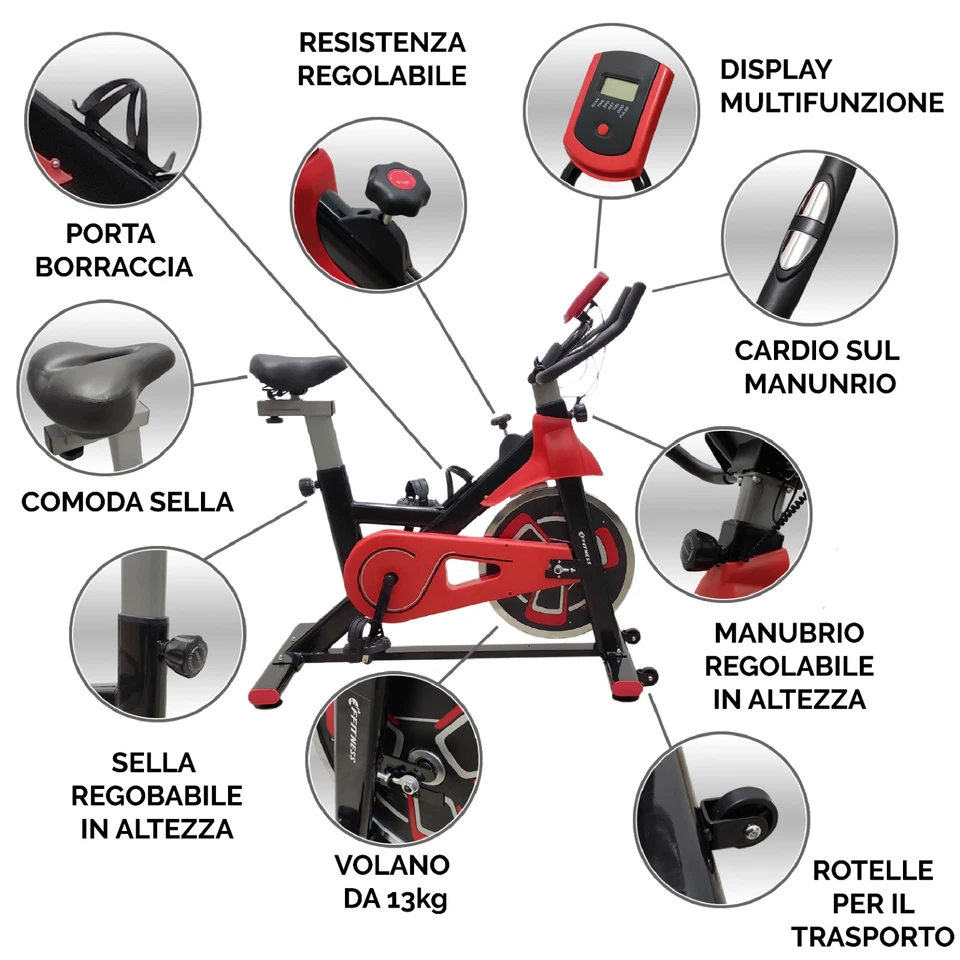 CYCLETTE CARDIO BIKE CYCLETTE DA ALLENAMENTO BICI FITNESS VOLANO 13KG BICICLETTA - Immagine 2 di 4