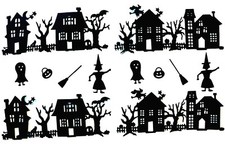 KIDS TRICK or TREATING NEAR SPOOKY HAUNTED HOUSES SILHOUETTE DIE CUT/ CUTS 12pcs