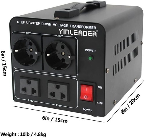 Yinleader 1500W Step Up & Step Down Voltage Transformer Converter 110V to 220V - 第 1/10 張圖片