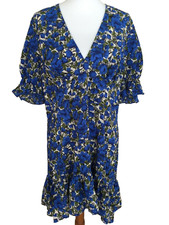 Nasty Girl Empire Waist Mini Dress Blue Floral Size 14 Tiered Ruffle Hem Summer