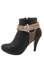 Women Gold Mesh Metal Chain Boot Bracelet Shoe Ethnic Female Sun Flower Charm