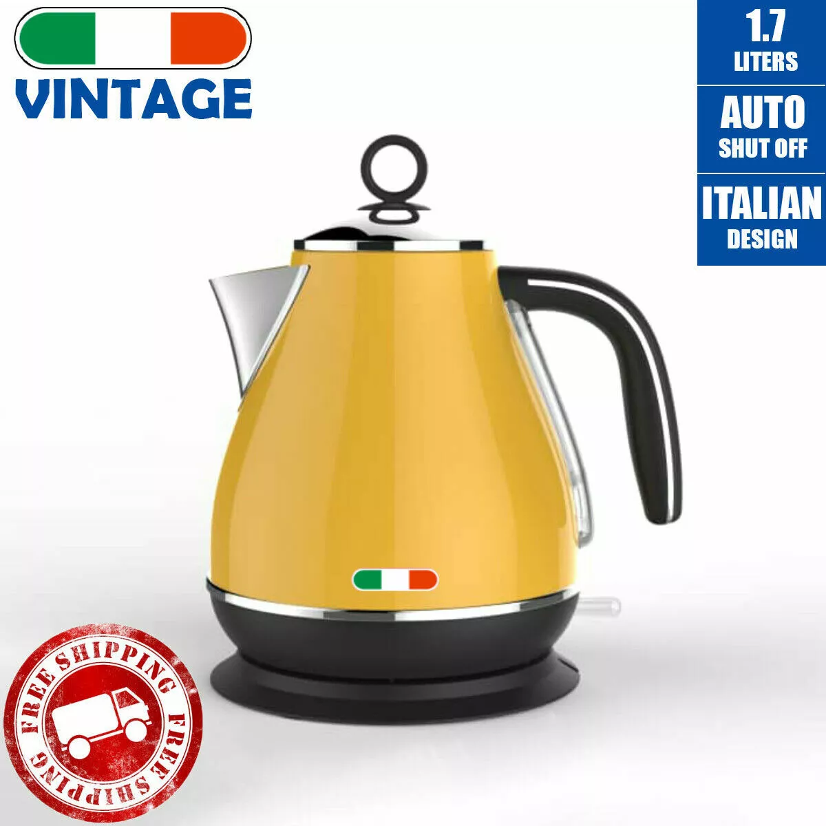 Vintage Electric Kettle Yellow 1.7L Stainless Steel Auto OFF 2200W Not  Delonghi