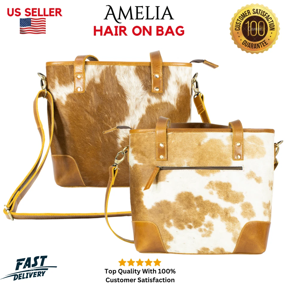 Cowhide Tote Bag Purse, Hair on Tote Bag with Free Gift, Bifold Black Wallet - Image 2 of 4