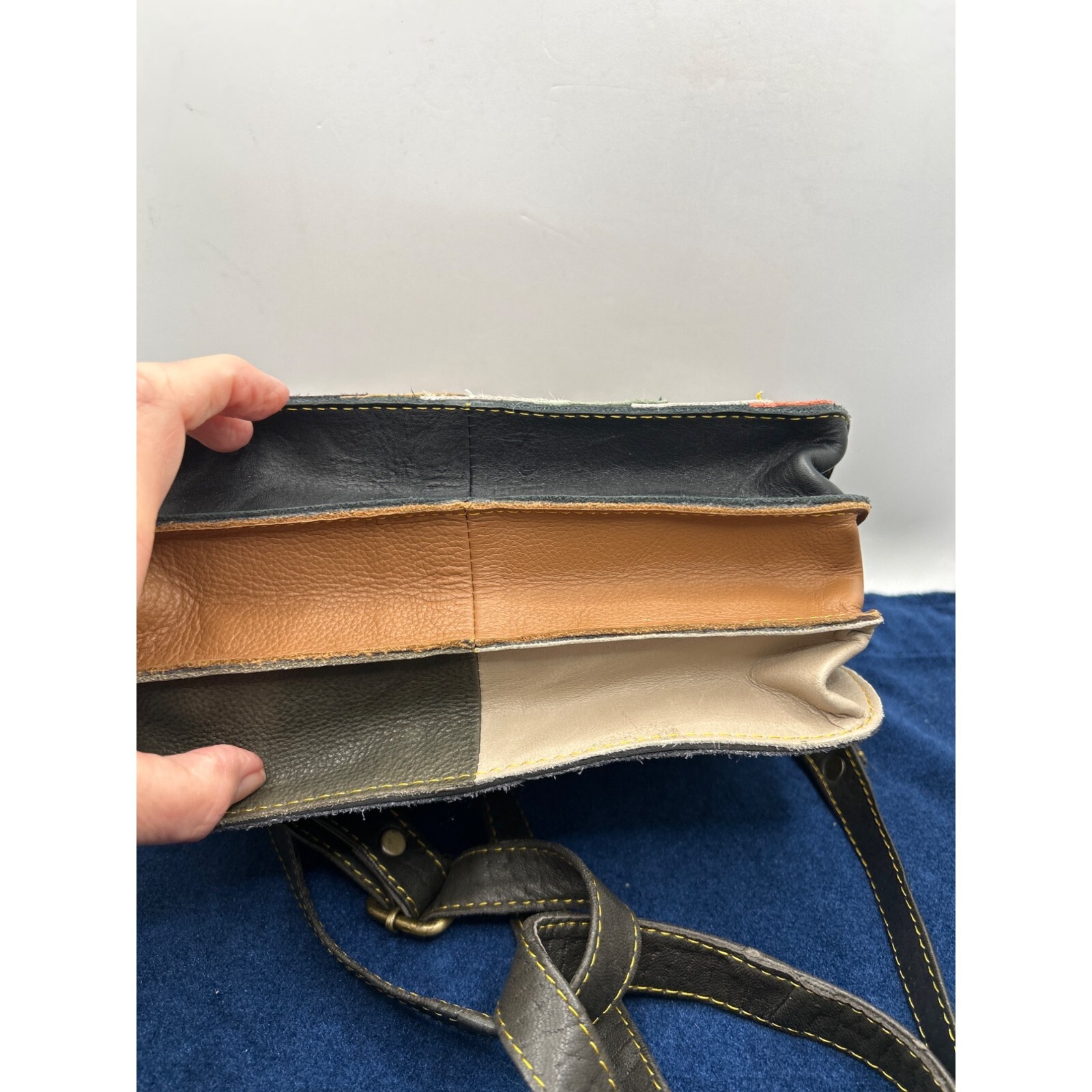 Patchwork Leather Crossbody Bag - Multicolor Stri… - image 7