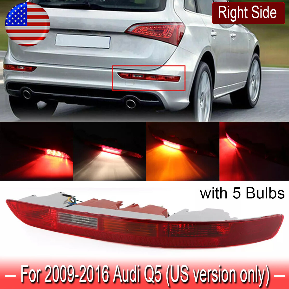 Right Side Rear Bumper Reflector Light w/Bulbs For 2009-2016