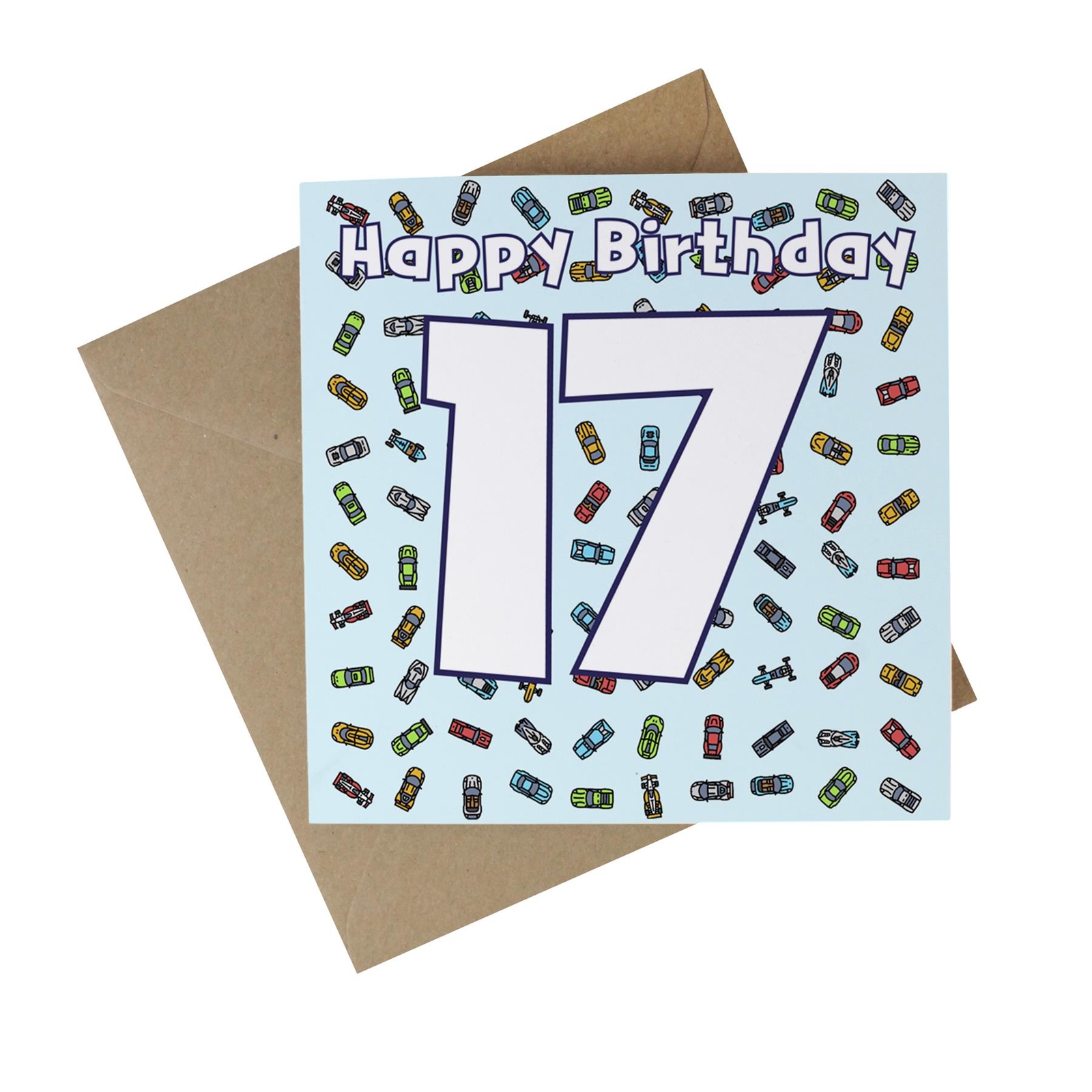Race Cars 17th Birthday Recycled Paper Age Card - Eco-Friendly Greetings Card