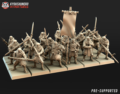 Japanische Mönch Spearmen Einheit x18, Kyoushuneko, Wargames Feudalkrieger Miniatur
