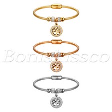 Women's Stainless Steel Rhinestone Tree Of Life Magnetic Clasp Cuff Bracelet