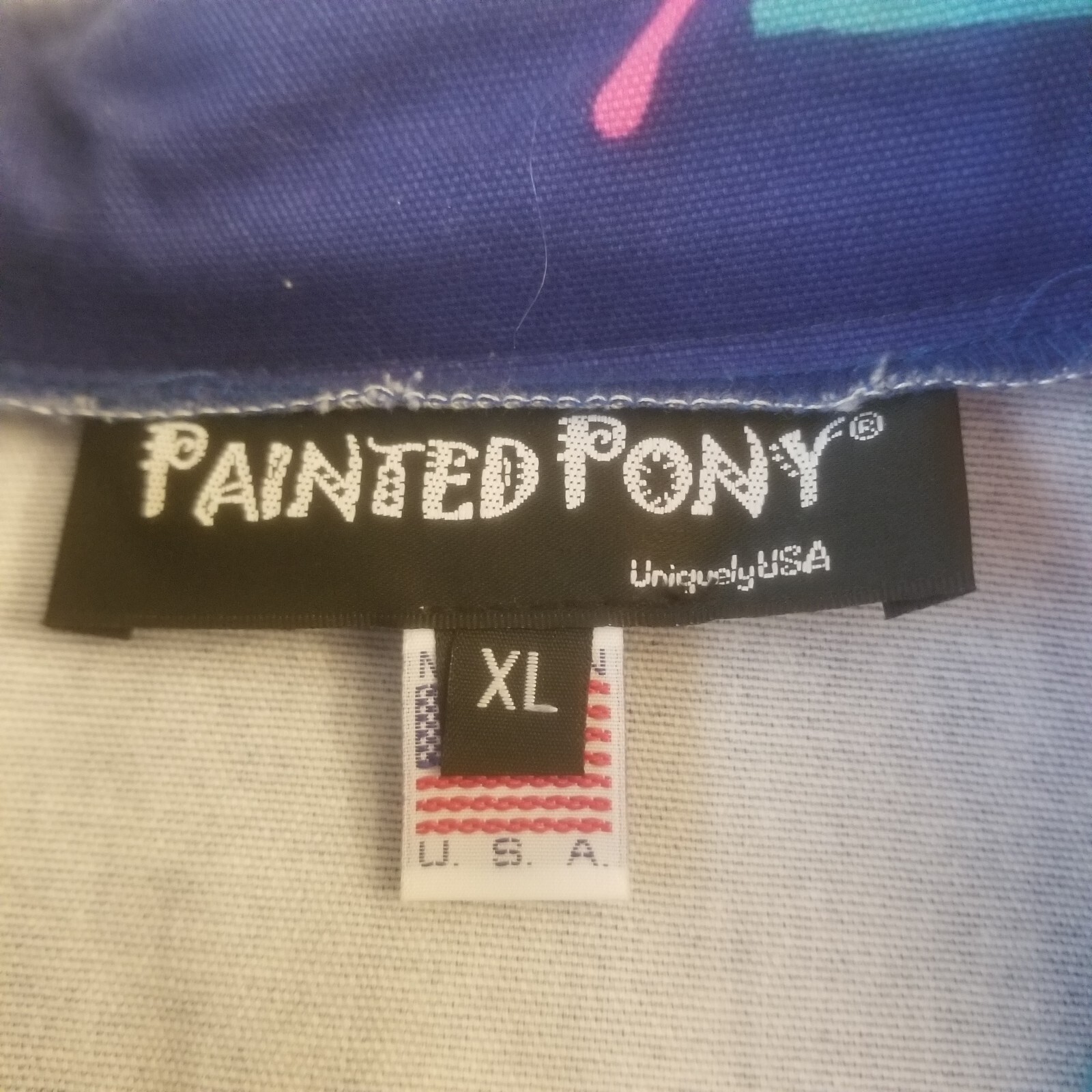 Giacca blazer colorata audace sedie da spiaggia blu giallo pony dipinte taglia XLarge