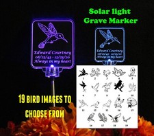 Personalized Hummingbird  Solar Lights grave marker, Memorial Plaque, Cemetary
