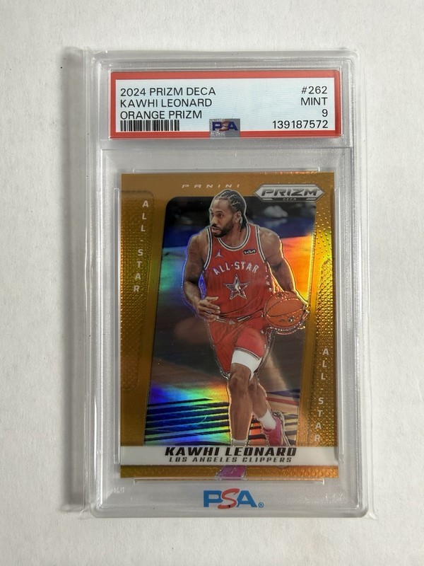 KAWHI LEONARD 2024-25 PANINI PRIZM DECA ALL-STAR ORANGE 14/49 PSA 9