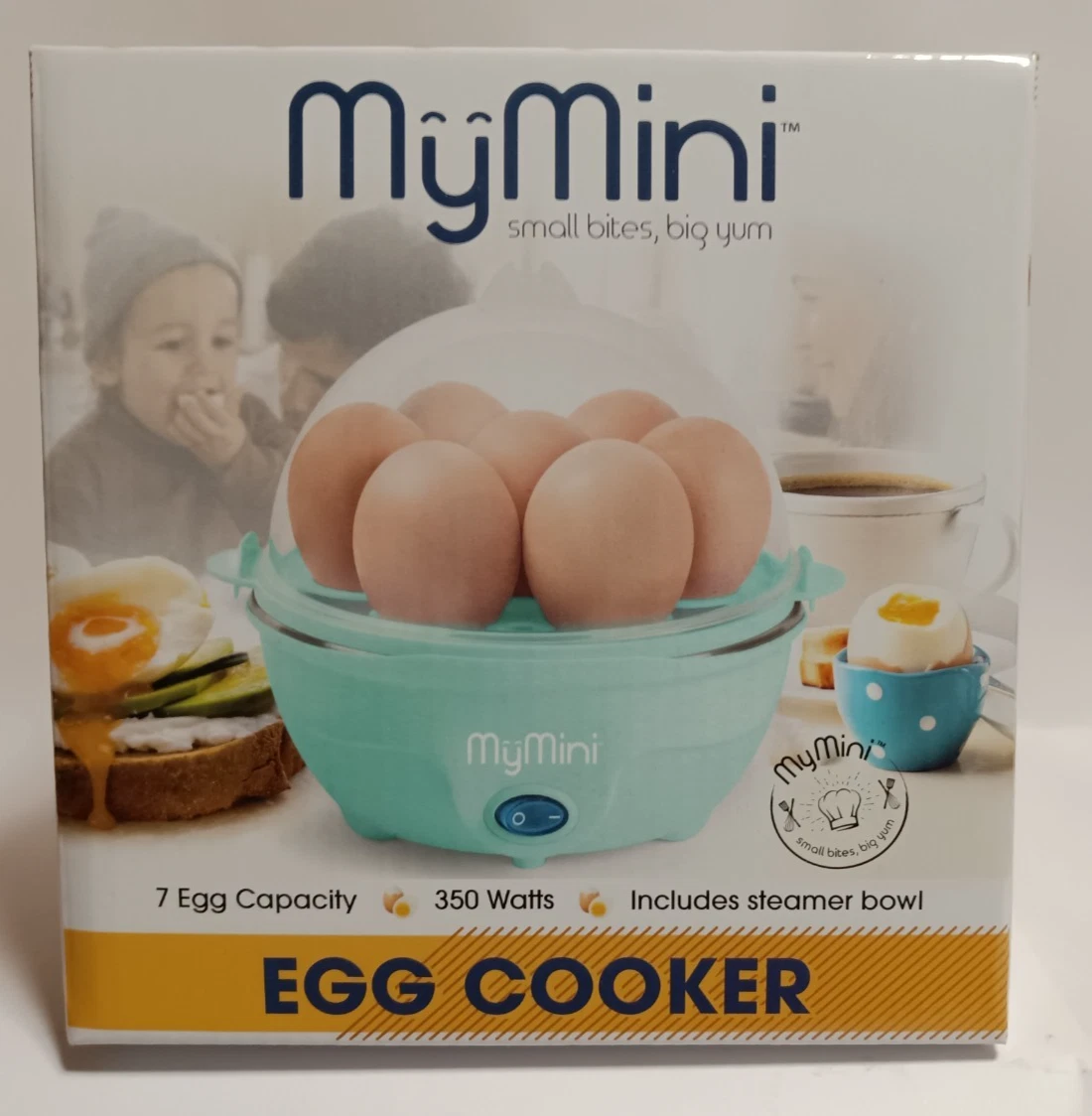 MyMini Egg Cooker + Steamer Bowl, 7 Egg Capacity, 350 Watt, Teal Blue, Nostalgia