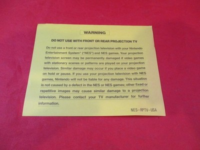 Warning Do Not Use With Projection TV Nintendo NES Console System Yellow Insert