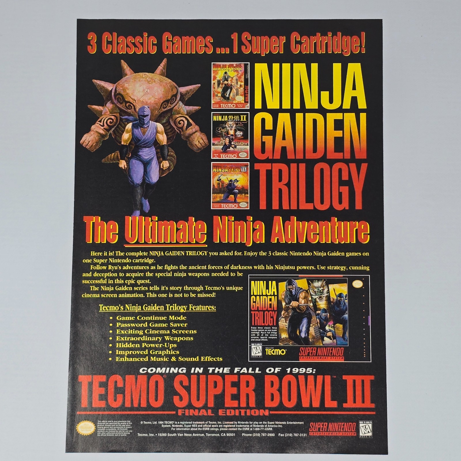 Ninja Gaiden Trilogy Super Nintendo SNES Ultimate Print Ad/Poster Promo Art