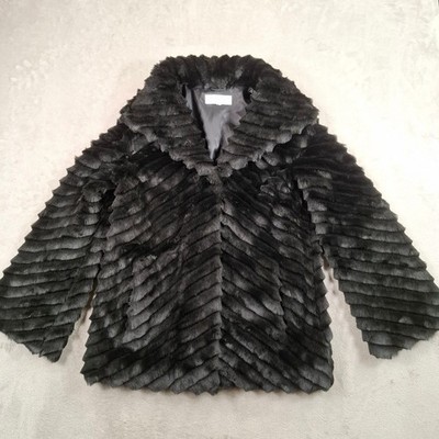 Edina Ronay Mantel Damen Medium Schwarz Kunstfell Struktur Jacke Luxus Winter