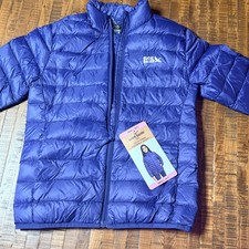 New Eddie Bauer Kids Youth Down Packable Jacket Blue Size Small 6/7 Full Zip