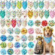 50 Pcs Summer Hawaiian Dog Bandanas Collar Flowers Set, Tropical Fruit Flam...