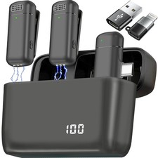 2 Pcs 3 in 1 Wireless Lavalier Microphones for iPhone iPad USB C Android Lapt...