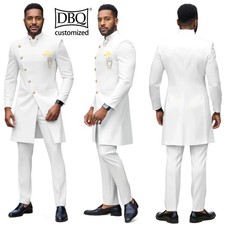 African Men's Blazer Suit Solid Single Breasted Jacket Slim Pants 2 Pieces Set